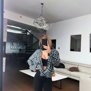 Plaid Drop Shoulder Button
Up Blouse